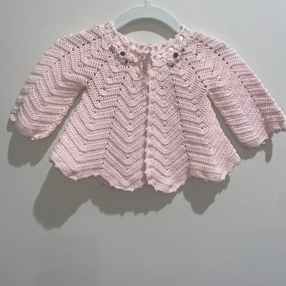 GYMBOREE 3-6 Mo Holiday Friends Rosebud Crotchet Cardigan Fall Winter Easter